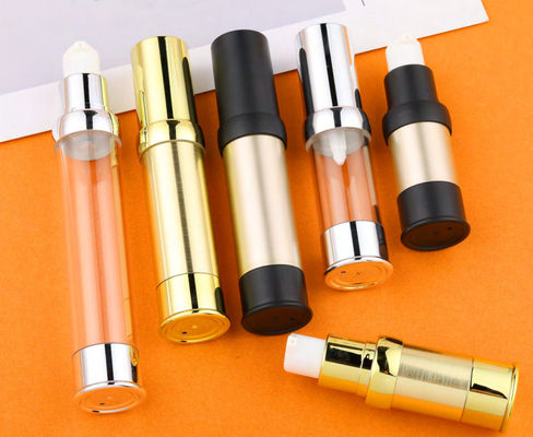 সিলিন্ডারিকাল 10ml 15ml 20ml 30ml পিপি প্লাস্টিকের বায়ুহীন পাম্প বোতল স্ন্যাপ লোশন পাম্প সহ