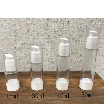 স্টক খালি 15ml 30ml 40ml 50ml স্ক্রু লক পাম্প প্লাস্টিক এয়ারলেস লোশন পাম্প বোতল সিলভার ক্যাপ প্রসাধনী প্যাকেজিংয়ের জন্য