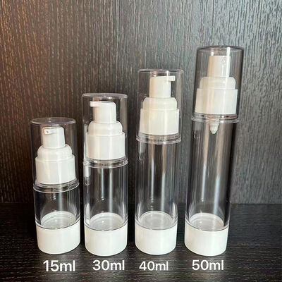 স্টক খালি 15ml 30ml 40ml 50ml স্ক্রু লক পাম্প প্লাস্টিক এয়ারলেস লোশন পাম্প বোতল সিলভার ক্যাপ প্রসাধনী প্যাকেজিংয়ের জন্য