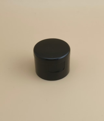 কসমেটিক বোতলগুলির জন্য কালো প্লাস্টিকের গোলাকার মসৃণ ক্যাপ